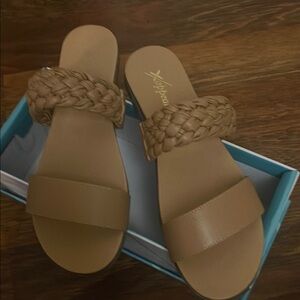 Tan Braided Slide Sandals